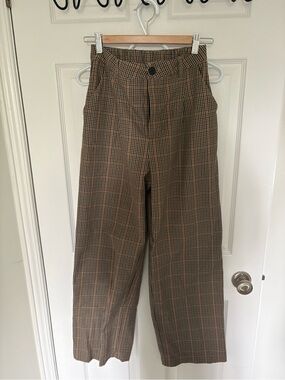 Woman's Brown Plaid Wide-Leg Pants